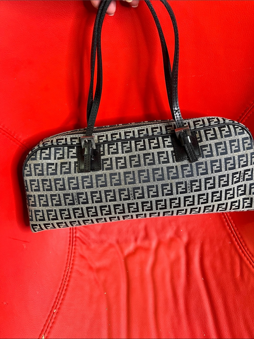 Fendi Black & Beige Zucca Jacquard Shoulder Bag
